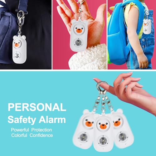130dB Rechargable Personal Safety Alarm for Women, Safe Alarm Protection Keychain with Strobe Light, Security Siren Self Defense for Students, Girls - color: White