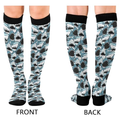 Compression Socks for Women & Men Knee High Socks - color: Angry Shark