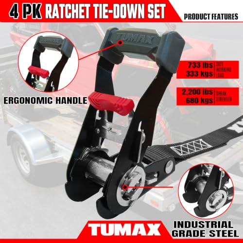 4Pcs Ratchet Tie Down Straps: 15FT 2200lb for Truck, Motorcycle & Cargo - size: 2200lbs-Black