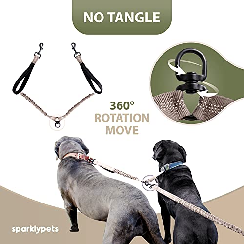 SparklyPets Hands Free Dual Dog Leash, Medium & Large (Brown) - color: Brown, size: 2 dogs M/L
