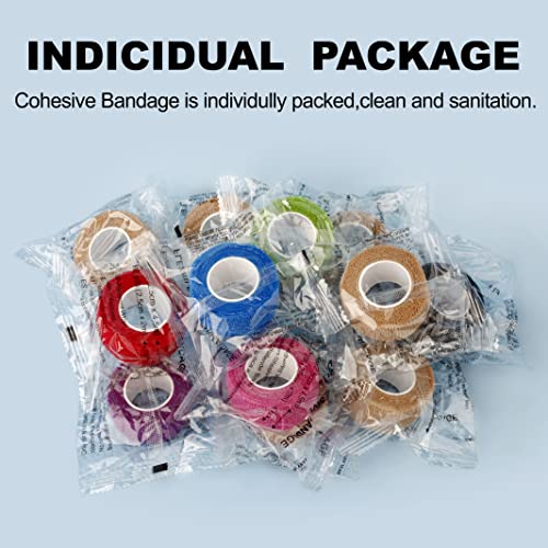 Self Adhesive Bandage Wrap| 12 Rolls 1" x 5 Yards Vet Tape, Medical Tape,Athletic Tape,Elastic Cohesive Bandage for Sports Injury,Stretch Athletic,Ankle,(Mix Color)