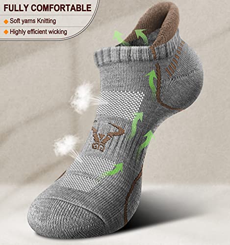 BULLIANT Men Running Ankle Socks 6Pack-Cushioned Support-Low Cut No Show - color: 6pairs-gray Heather /Tiger Eye3001, size: 6-9