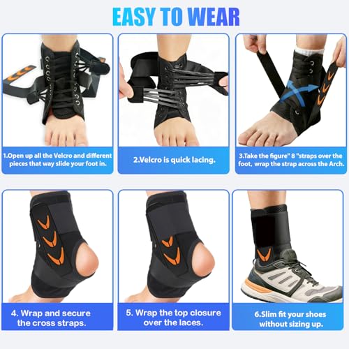 Slim-Fit Ankle Brace, Quick Lace Up,2 Side Stabilizing Pads,Large - size: Large