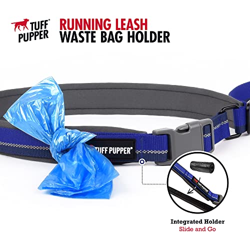 Tuff Pupper Hands Free Adjustable Length Dog Leash | Lightweight for Running Jogging Walking | Padded Waist Belt (24-50 inch) | Adjusts 3 to 6 Feet Length | Strong Ballistic Nylon w/Reflective Strips - color: Blazing Blue