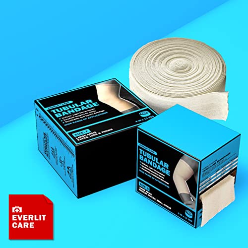 EVERLIT Elasticated Tubular Support Bandage | Stockinette Tubing for Large Arm, Knees, Legs | Light to Moderate Compression Bandage Roll For Tissue Support (Size F | 4" x 11 yd) (Pack of 2) - size: Size F | 4" x 11 yd (Pack of 2)