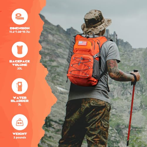 Maelstrom Lightweight Hydration Hiking Backpack with 2L/3L Water Bladder - color: 2.Orange, size: 3L Bladder