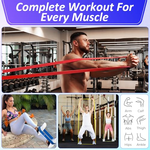 Resistance Bands for Working Out, 5 Levels Exercise Bands Set, Pull Up Assist Band for Strength Training, Stretching & Physical Therapy, Long Workout Band for Home Gym Fitness for Men and Women