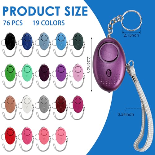 Kanayu 76 Pcs Personal Alarm Bulk 130DB Safe Sound Emergency Safety Self Defense Security Alert Keychain with Led Light Personal Protection Alarm for Women Girls Kids Elderly (Mixed Colors) - color: mixed colors