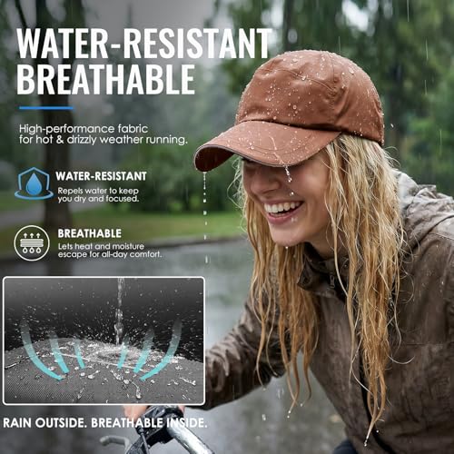 Waterproof Baseball Cap Running Hat Mens Womens Rain Hat Quick Dry Golf Hat with Sweatband Outdoor Breathable Sports Cap - color: Caramel