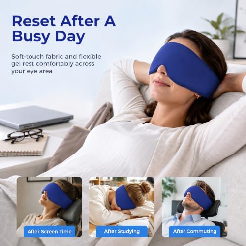 Cooling Gel Eye Mask for Puffy Eyes, Reusable Cold Compress, Soft Gel Fit - color: Blue