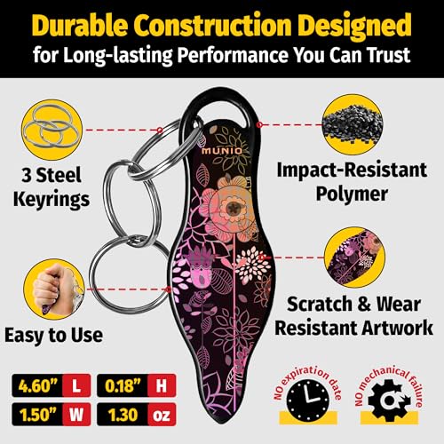 MUNIO Self Defense Keychain – Lightweight, Stylish & Portable Safety Tool for Women & Men – Non-Lethal Kubotan, Easy to Use - color: Modern Flowers