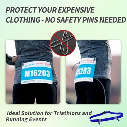 Stretch Fit Triathlon Number Belt No Pins Needed Comfortable Running Race Belt with Bib Holder for Marathon & More Blue - color: Blue