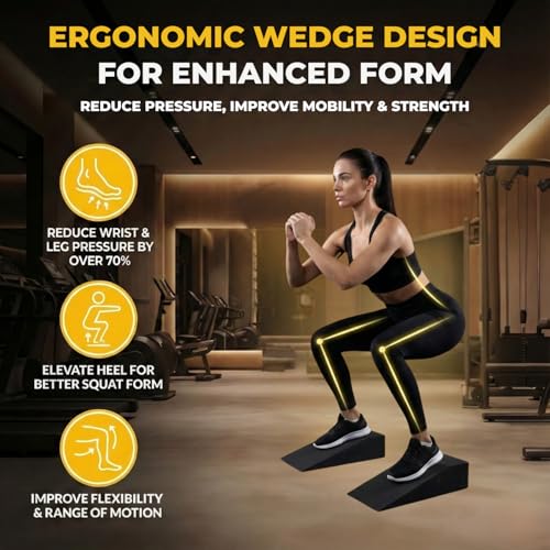 Atlas Lane Supply 2 Pack Squat Wedge Block for Heel Elevated Squat Weightlifting Calf Stretcher Slant Board for Mobility Balance and Strength Performance