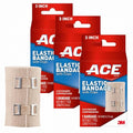 ACE 3 Inch Elastic Bandage with Clips, Beige, Great for Elbow, Ankle, Knee and More, Ideal for Sports, Comfortable Design with Soft Feel, Wash and Reuse (Pack of 3) - size: 3" (Pack of 3)