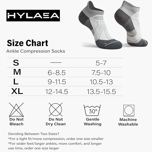 Hylaea Compression Ankle Socks for Running Athletic, Moisture Wicking - color: Grey 6 Pairs, size: X-Large