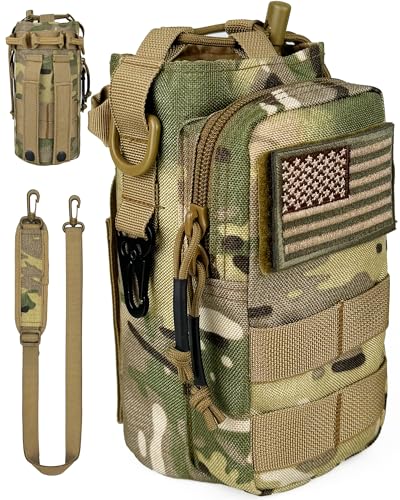 DEFUNX 32 Oz Water Bottle Holder with Strap Bottle Carrier Bag with Phone Pocket MOLLE System for Walking - color: Camo Brown