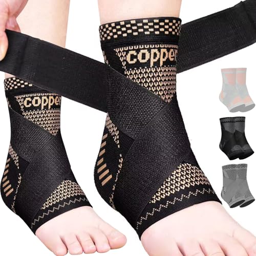 Copper Ankle Brace Adjustable Compression Support (1Pair, Medium) - color: Copperblack, size: Medium