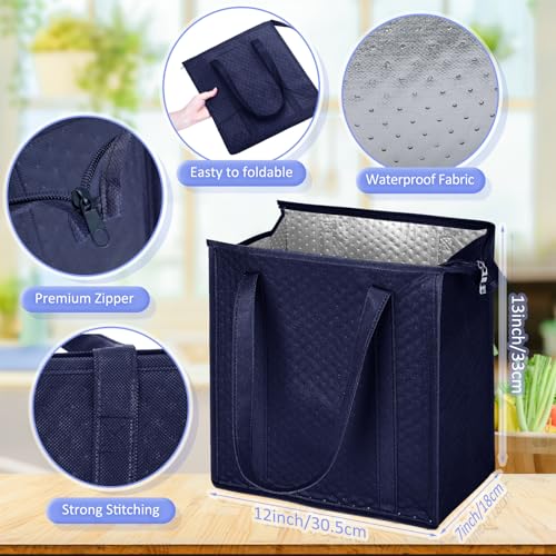 10 Pack Large 18L Insulated Grocery Bag Bulk Zippered, Navy Blue - color: Navy Blue