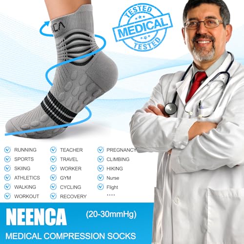 NEENCA Professional Compression Socks for Women Men Circulation, 20-30 mmHg - color: Gray Black, size: Medium