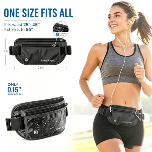 travel inspira RFID Hidden Money Belt Slim Anti Theft Travel Wallet - color: Black
