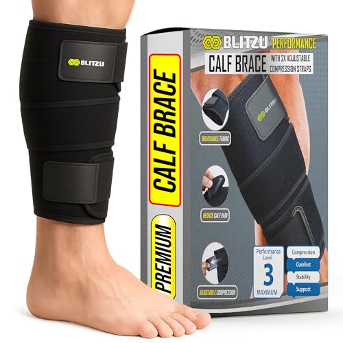 BLITZU Calf Brace for Torn Muscle, Neoprene Compression Wrap for Men Women - color: Black XXL