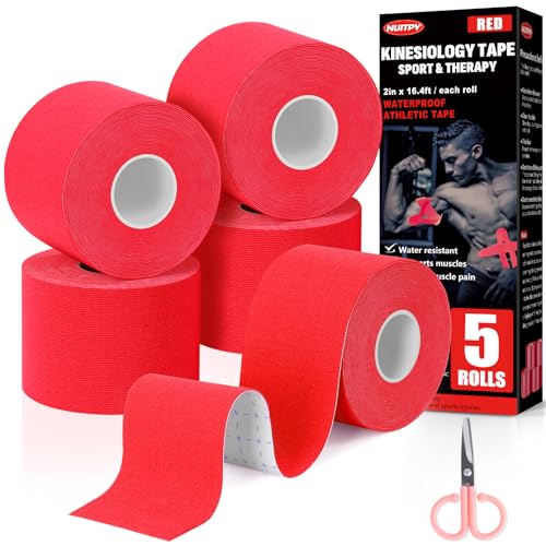 5 Rolls Red Kinesiology Tape, 2 inch x 16.4 Feet Kinetic Tape - color: Red