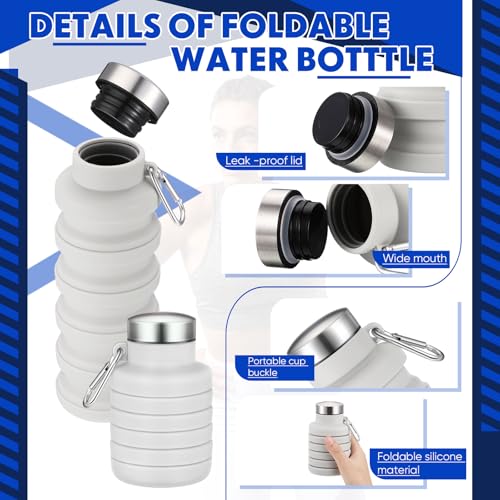 Baderke Collapsible Water Bottle 17oz Silicone with Buckle, Gray White - color: Gray White
