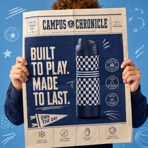 FJbottle Insulated Stainless Steel Sports Water Bottle with Handle - color: Navy Check, size: 24 Ounces