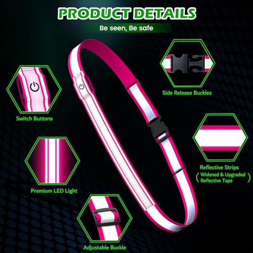 LED Reflective Belt Sash, High Visibility 5 Color 3 Light Mode Rechargeable LED Waistband Reflective Running Gear, Light Up Waist Belt Safety Gear for Running Walking Cycling at Night - color: Pink