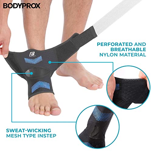 Bodyprox Ankle Brace for Women and Man, Ankle Compression Sleeve, Ankle Support with Adjustable Compression Strap for Sprained Ankle, Injury Recovery and More! (Medium) - size: Medium
