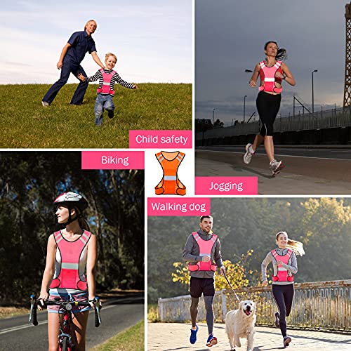 TCCFCCT Reflective Running Vest, High Visibility Running Gear with Large Pocket - color: 2 Pack Mesh Pink