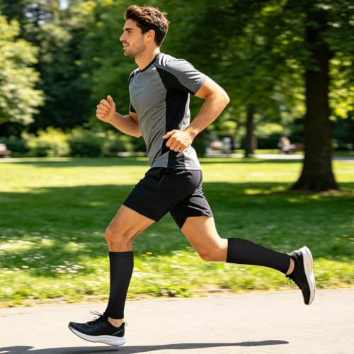 Junely 3 Pairs Calf Compression Sleeve for Men and Women - color: Blue Black Nude