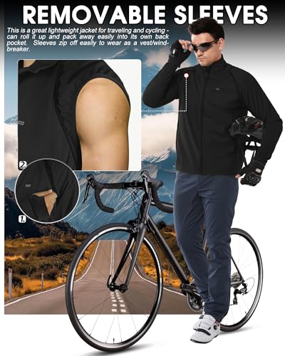 33,000ft Men's Packable Cycling Jacket Waterproof Running Vest Outerwear - color: Black, size: Large