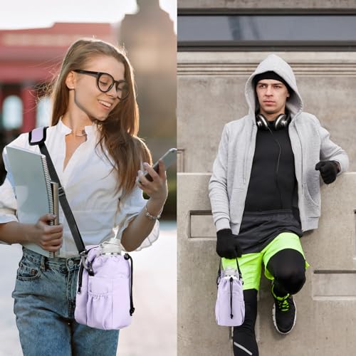 Water Bottle Holder with Strap, 32/40oz Insulation Water Bottle Carrier Bag with Phone Pocket, Water Bottle Sling Bag Crossbody Water Bottle Holder for Hiking Walking - color: Purple