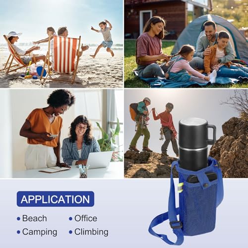Uxcell Water Bottle Holder With Adjustable Shoulder Strap, Carrier Bag, Mesh Crossbody Carrier With Pocket for Sports, Hiking, Walking, Travel - color: Blue