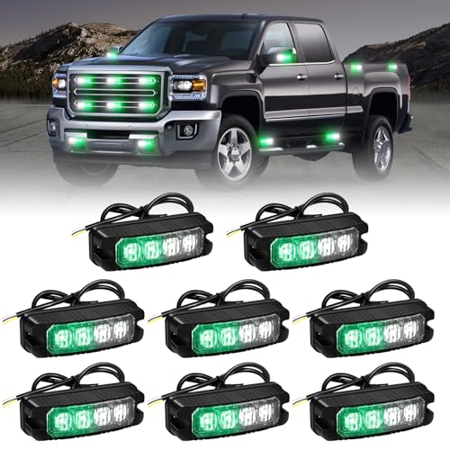 XRIDONSEN 8PCS Sync Truck Grill Lights 32 LED Green White Strobe Lights - color: Green/White