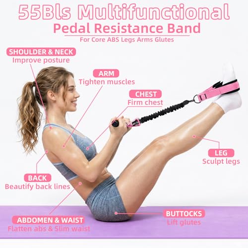 Pedal Resistance Band with Handles, Detachable Foot Pedal Resistance Band with Stainless Steel Buckle, Multifunction Tension Rope for Full Body Workout, Core ABS Legs Arms Glutes Tummy for Home Gym