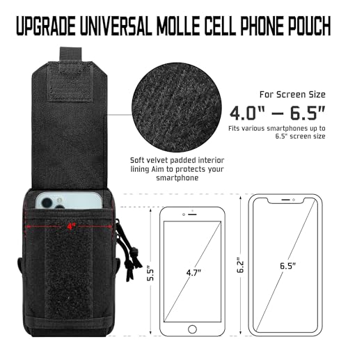 Molle Phone Pouch, 2 Piece 1000D Laser-Cut Tactical Small Molle Admin Pouch, Hook & Loop Heavy Duty Belt Molle Pouches for Belt Backpack Vest - color: 1 Piece Black