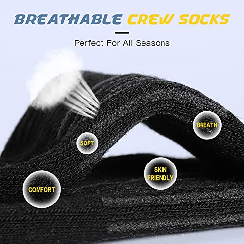 Felicigeely Athletic Crew Socks Cushioned Breathable for Men & Women 6 Pack - color: Black, size: 12-14