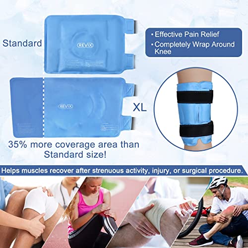 REVIX Ice Pack for Injuries Reusable Gel for Lower Back Pain Relief and XL Knee Ice Pack Wrap Around Entire Knee After Surgery