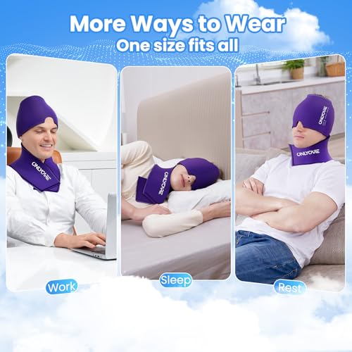 ONLYCARE Migraine Relief Cap & Neck Ice Pack Wrap Gel Gift Set for Women - color: Purple