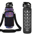 32 oz Water Bottles with Strap & Straw, Sport Motivational Water Bottles - color: Laser Leopard
