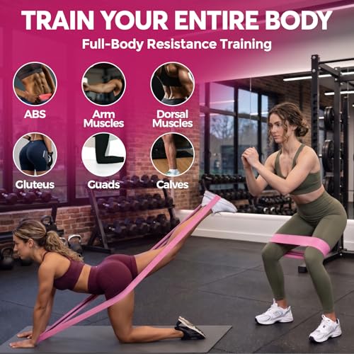 Resistance Bands Set for Men & Women, Fabric Hip Bands & Long Resistance Workout Bands with Door Anchor, Non-Slip Home Gym Equipment for Glutes, Legs, Strength Training & Full Body Workouts