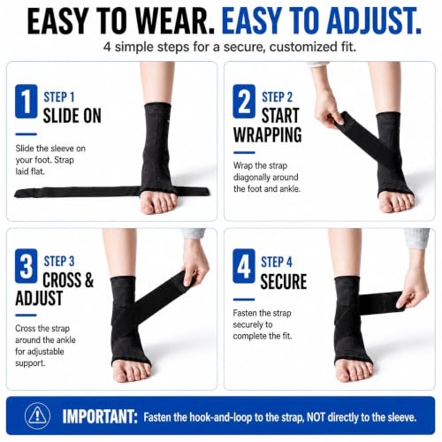 ABIRAM Ankle Brace Compression Sleeve with Adjustable Support Strap - color: Black, size: Small