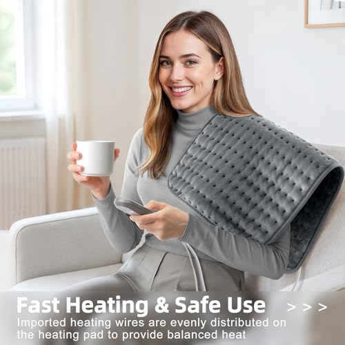 VALGELUIK Heating Pad for Back Pain Relief, 12"x24" Electric Heat Pad Gifts - color: Light Gray, size: 12 Inch x 24 Inch