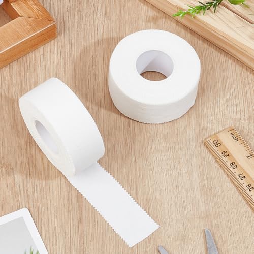 2 Rolls 20 Yards 1 Inch White Pre Wrap Easy Tear Sports No Sticky Tape with Serrated Edge Strong Adhesion Prewrap Cotton Athletic Tape for Ankle Wrist Gymnastics Lacrosse