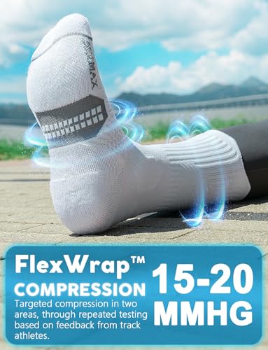 Juclise Women's Compression Crew Running & Hiking Socks, 3 Pairs, Cushioned - color: Glacier White*2+bright Lilac*1, size: Small