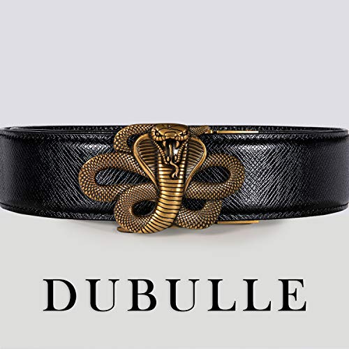 Dubulle Ratchet Belt for Men Leather Adjustable Designer Fashion Buckle - color: A-a Gold Python Belt, size: Adjustable Fit 22" to 38" Waist