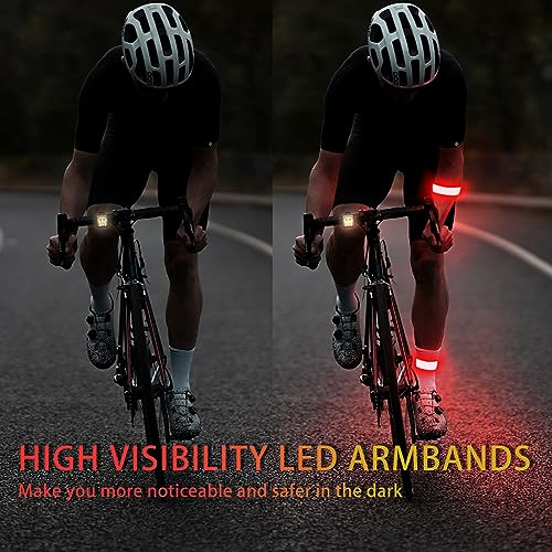 2 Pack LED Armband - Rechargeable Running Lights with Reflective Gear, High Visibility LED Wristband Lights - color: red