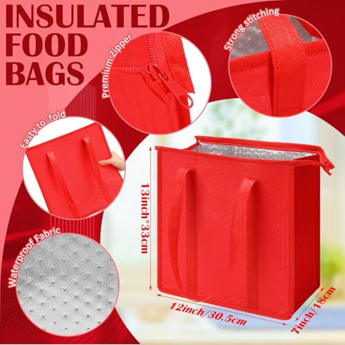 10 Pack Large 18L Insulated Grocery Bag Bulk Zippered, Red - color: Red